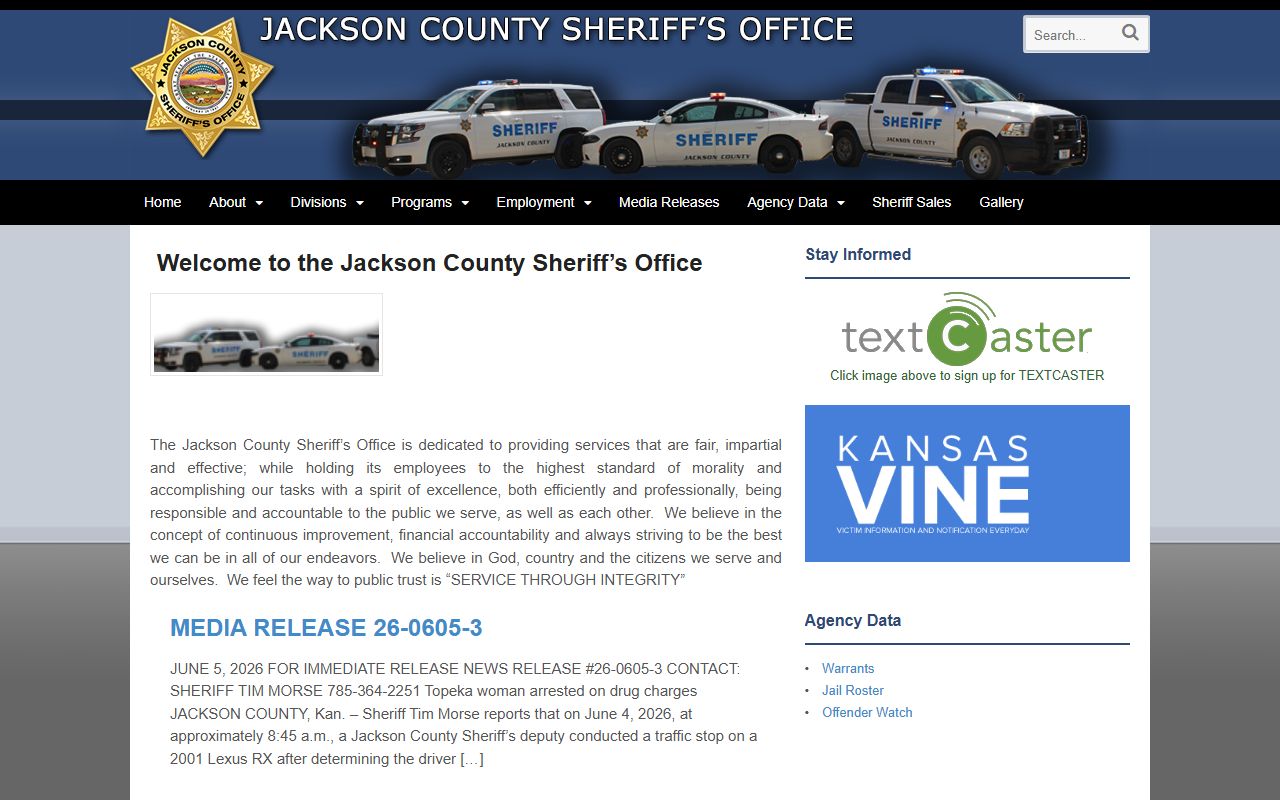 Jackson County inmate population sheriff homepage with jail roster links