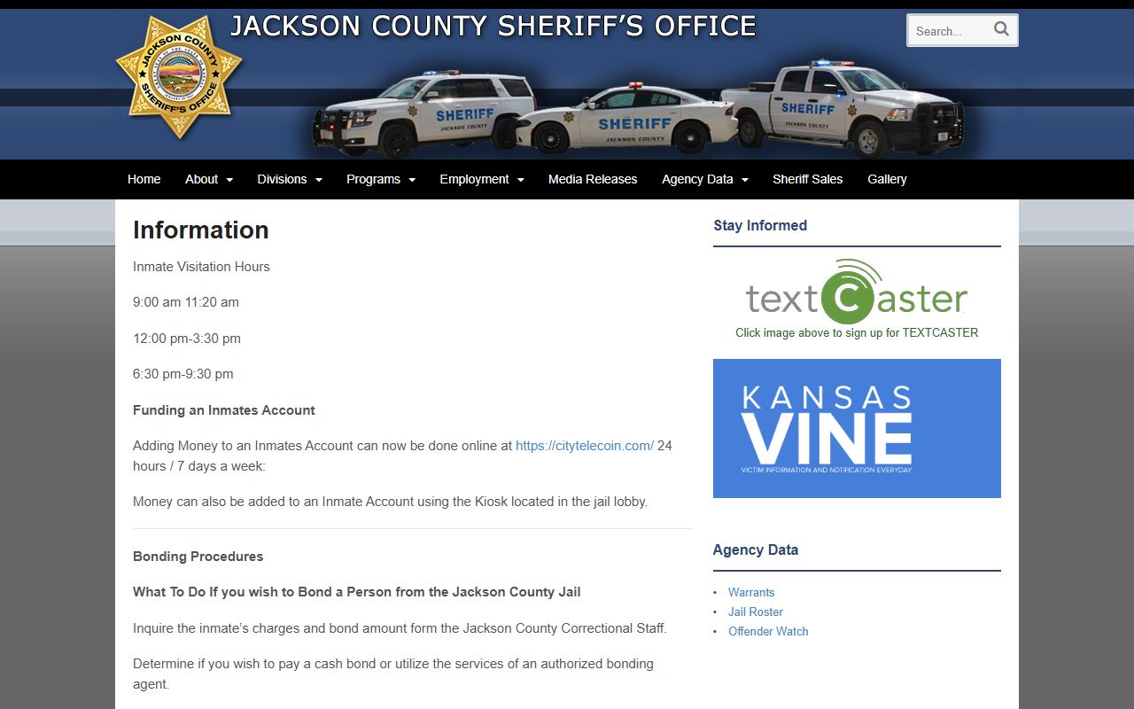 Jackson County Jail visitation hours and City Tele-Coin information