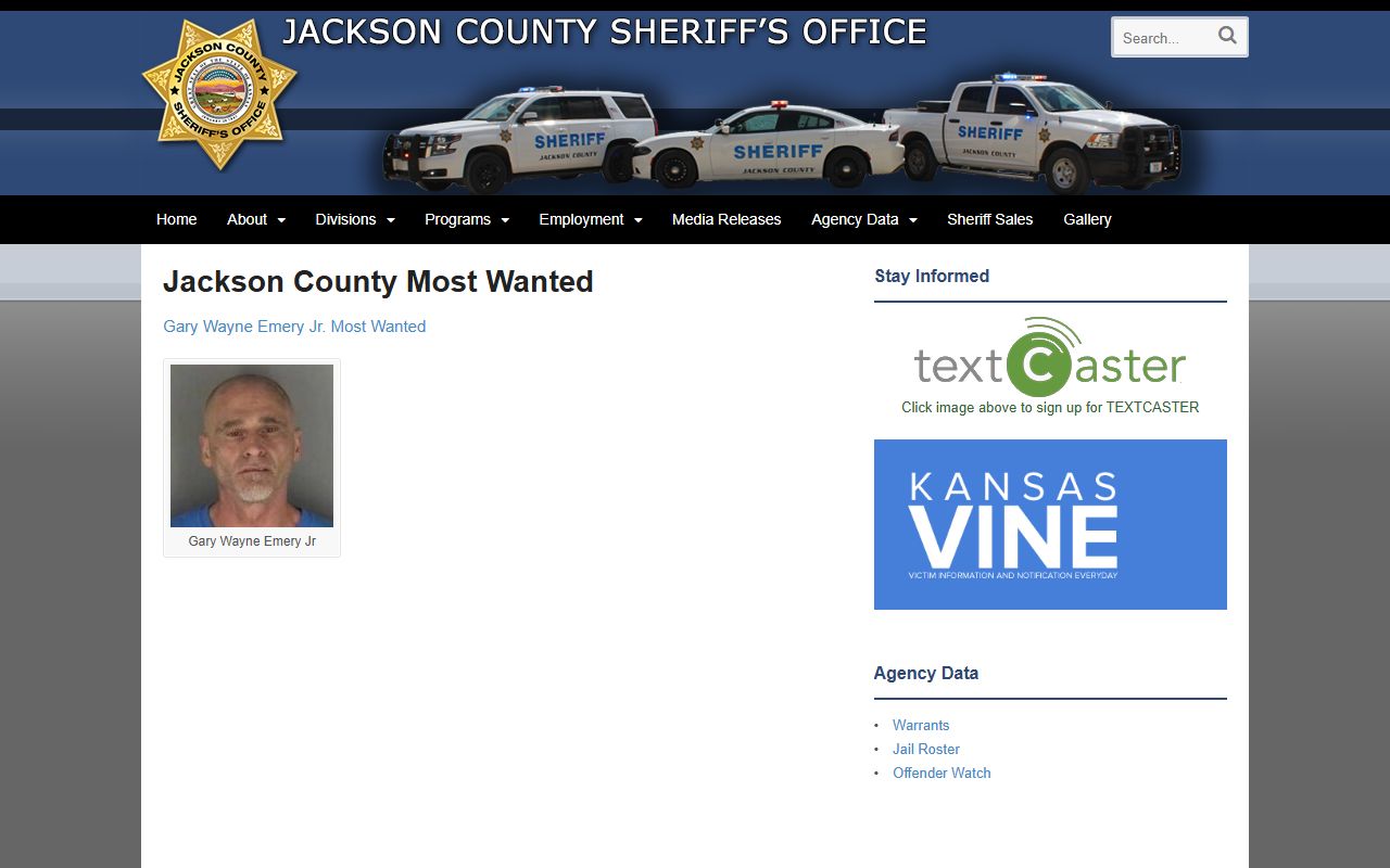 Jackson County wanted photo page separate from jail mugshots