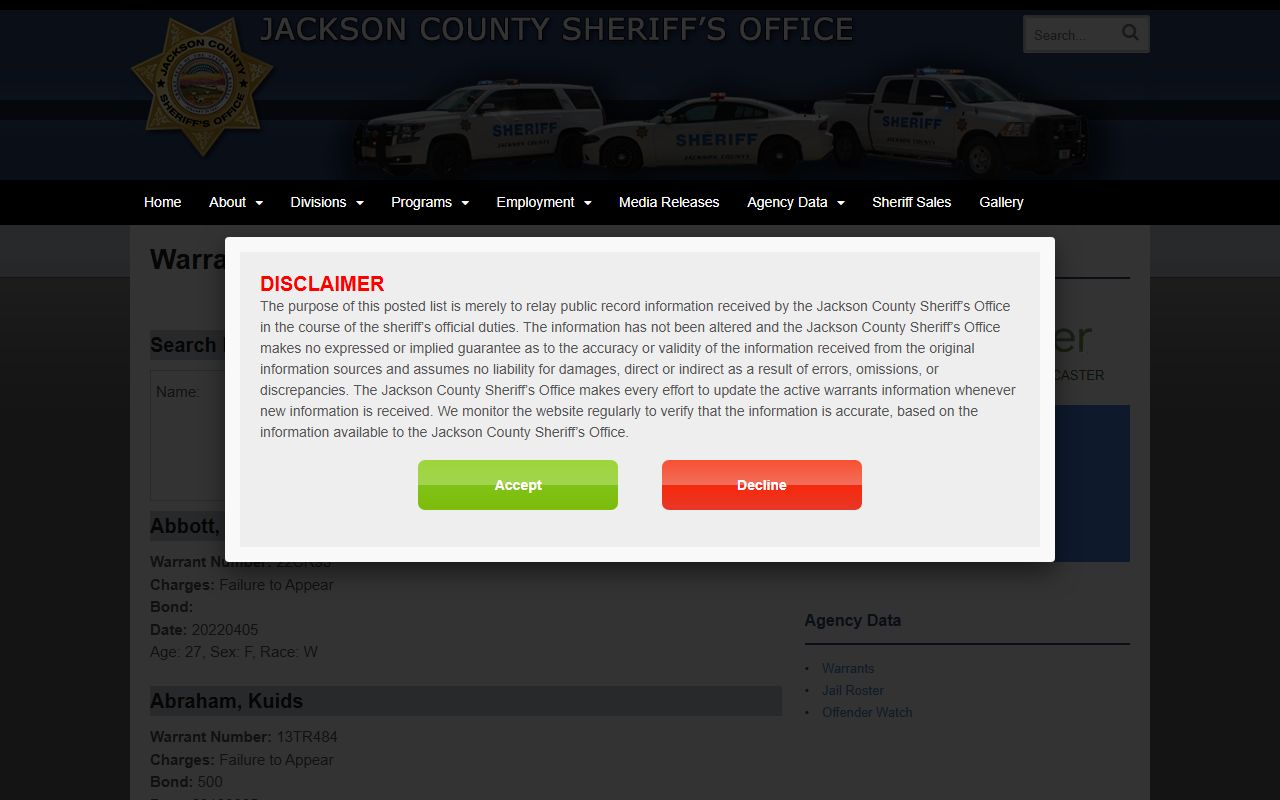Jackson County court records after jail arrest active warrant search